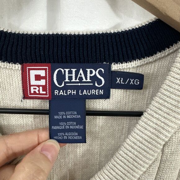 Chaps Ralph Lauren Crested Neutral Preppy Sweater Vest Mens XL Old Money Golf - Picture 3 of 8